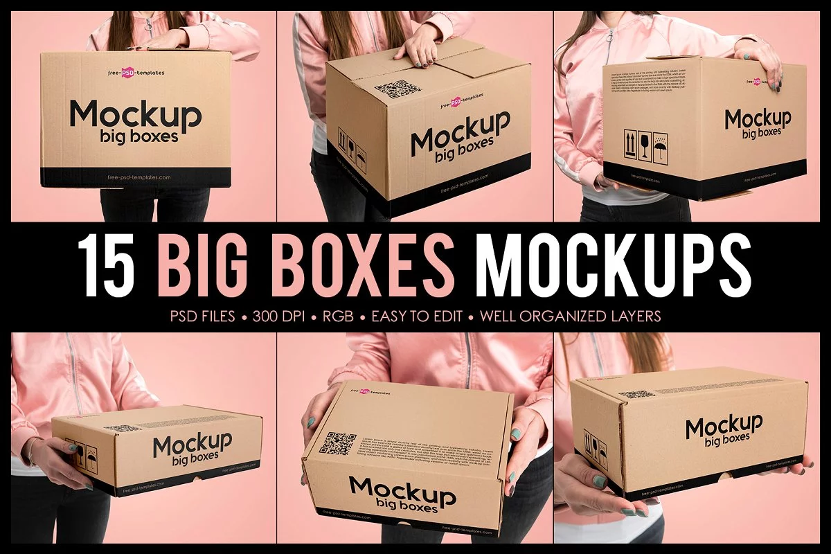 15 Big Boxes PSD Mockup Set