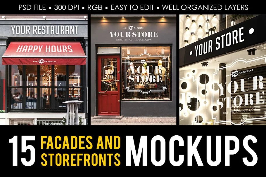 15 Facades and StoreFronts PSD Mockups