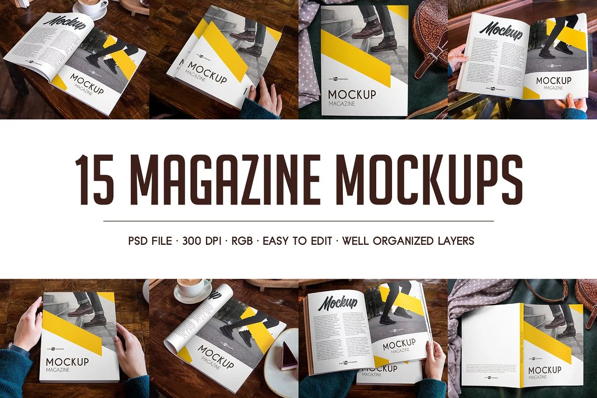 15 Magazine PSD Mockups