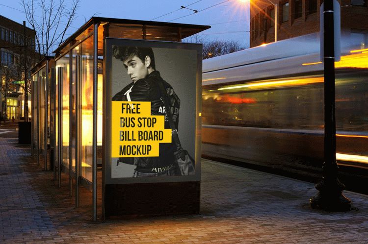 Download Free Bus Stop Advertising Billboard Mockup | Download