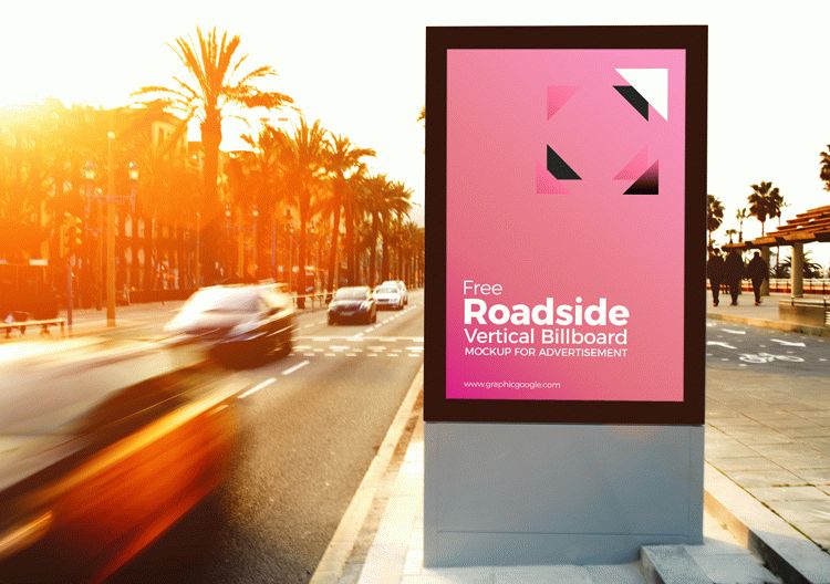 Free Roadside Vertical Billboard MockUp