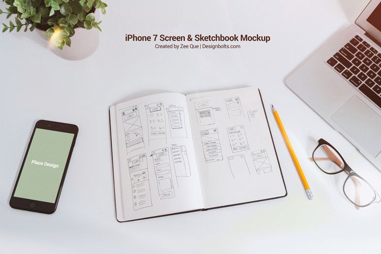 Download Free Sketchbook & iPhone 7 Mockup PSD | Download