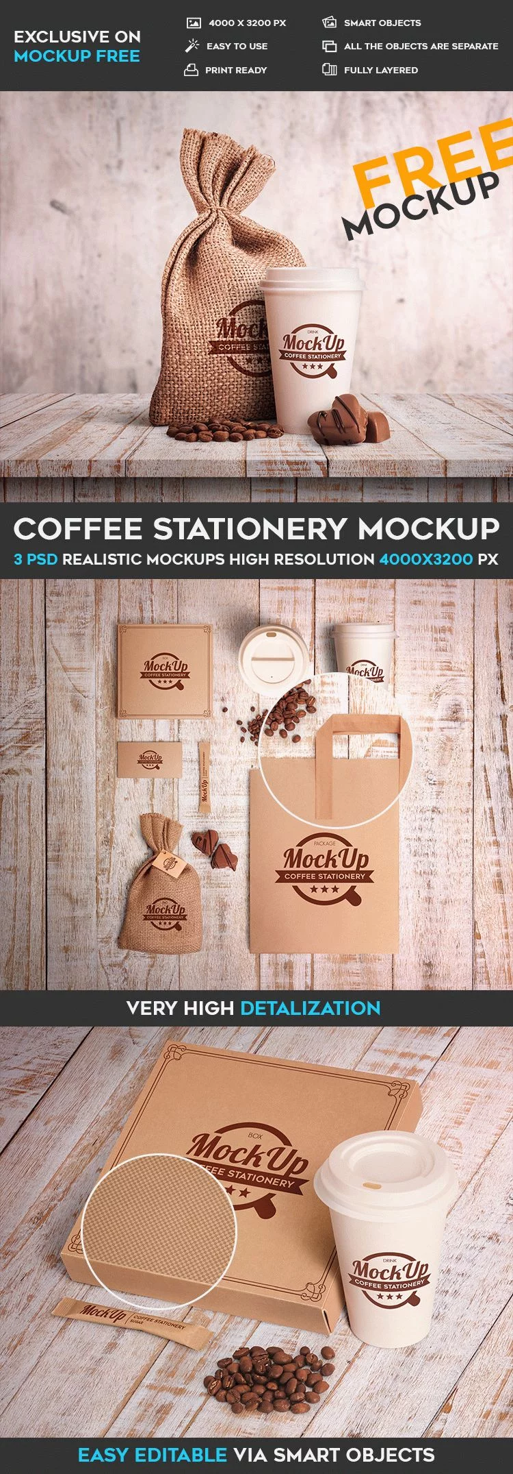 Coffee Stationary – Free PSD Mockup