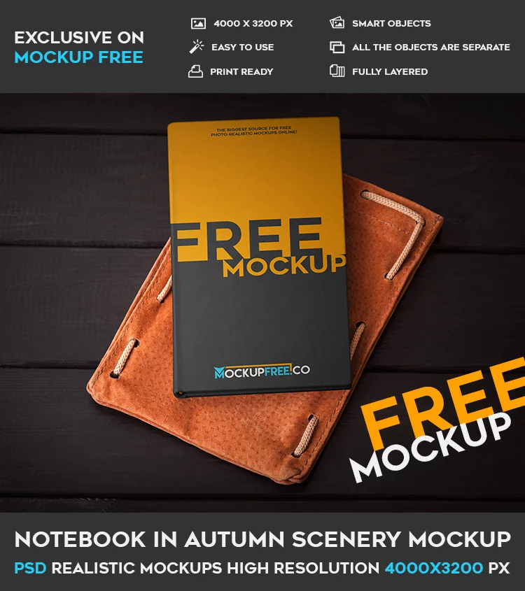 Notebook in Autumn Scenery – Free PSD Mockup