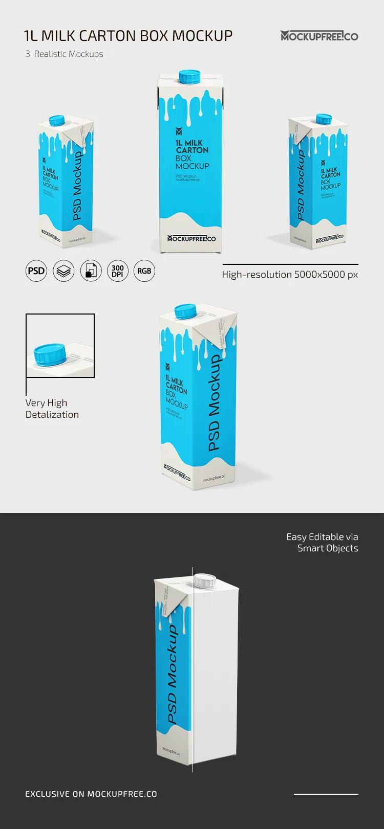 32 FL OZ 1L Milk Carton Box Mockup