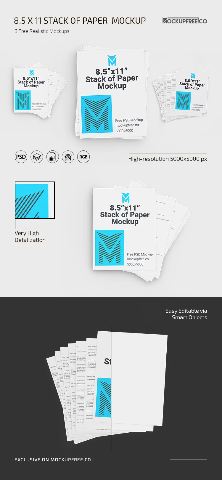 8.5×11 Stack of Paper Free PSD Mockup