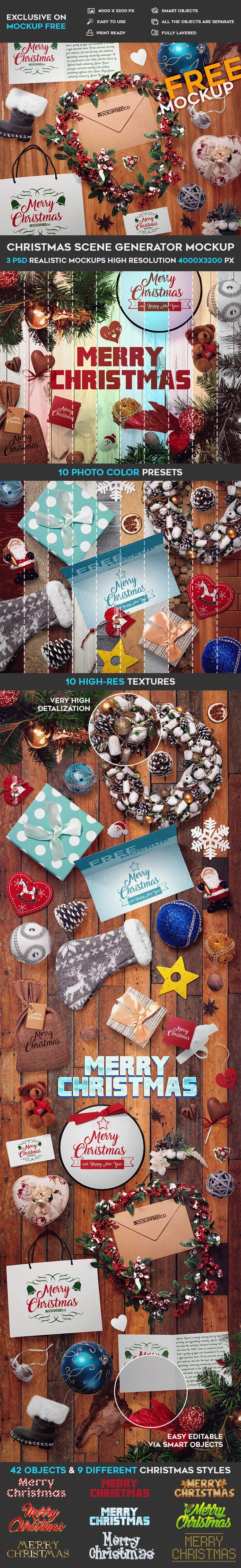 Christmas Scene (49 objects) – 3 Free PSD Mockups