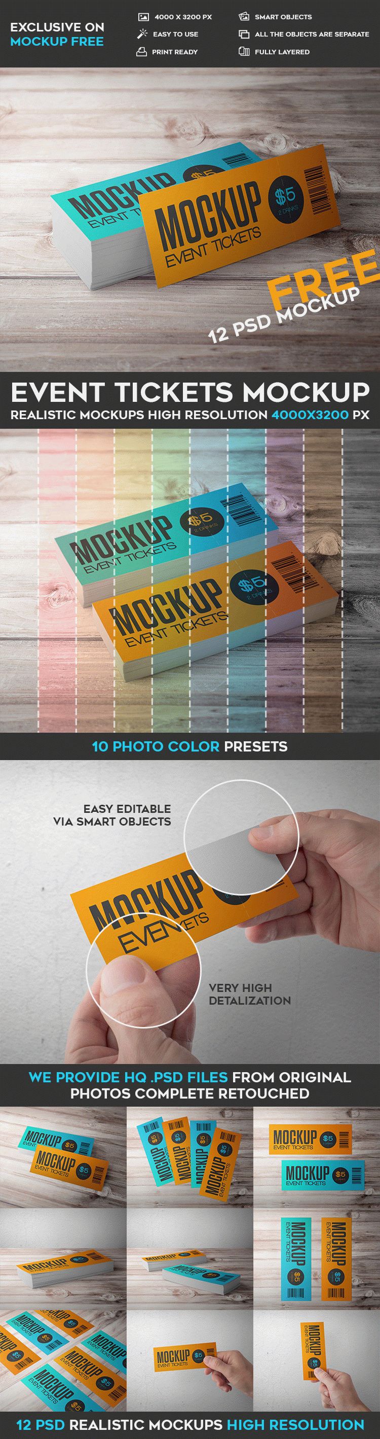 Download Event Tickets - 12 Free PSD Mockups | Download