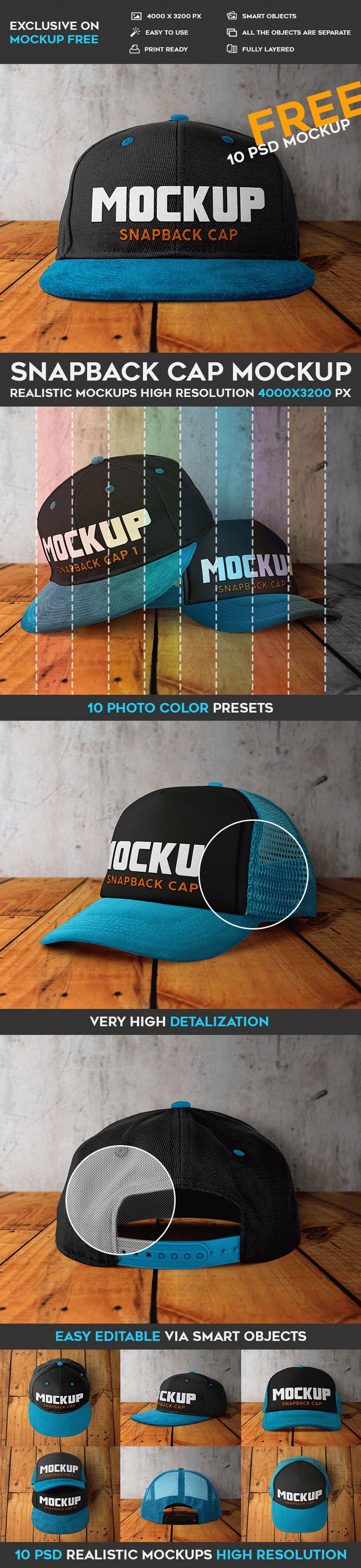 Snapback Cap - 10 Free PSD Mockups | Download