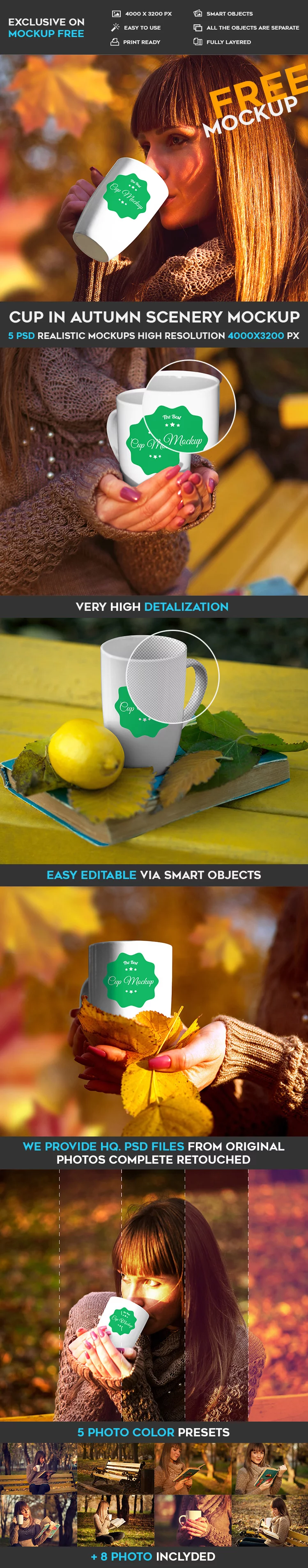 Cup in Autumn Scenery – 5 Free PSD Mockups