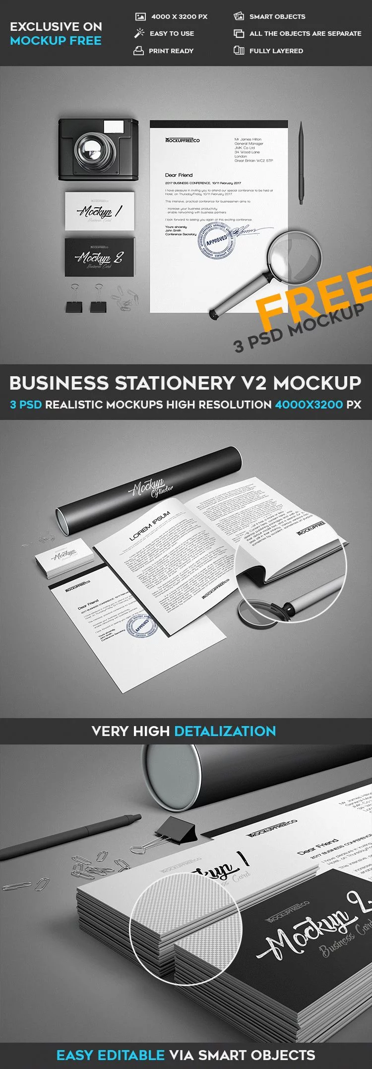 Business Stationery v2 – 3 Free PSD Mockups