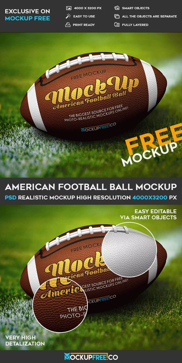 American Football Ball – Free PSD Mockup
