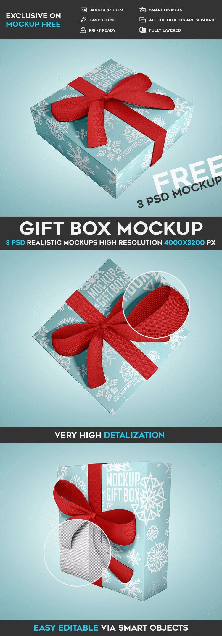 Gift Box – 3 Free PSD Mockups