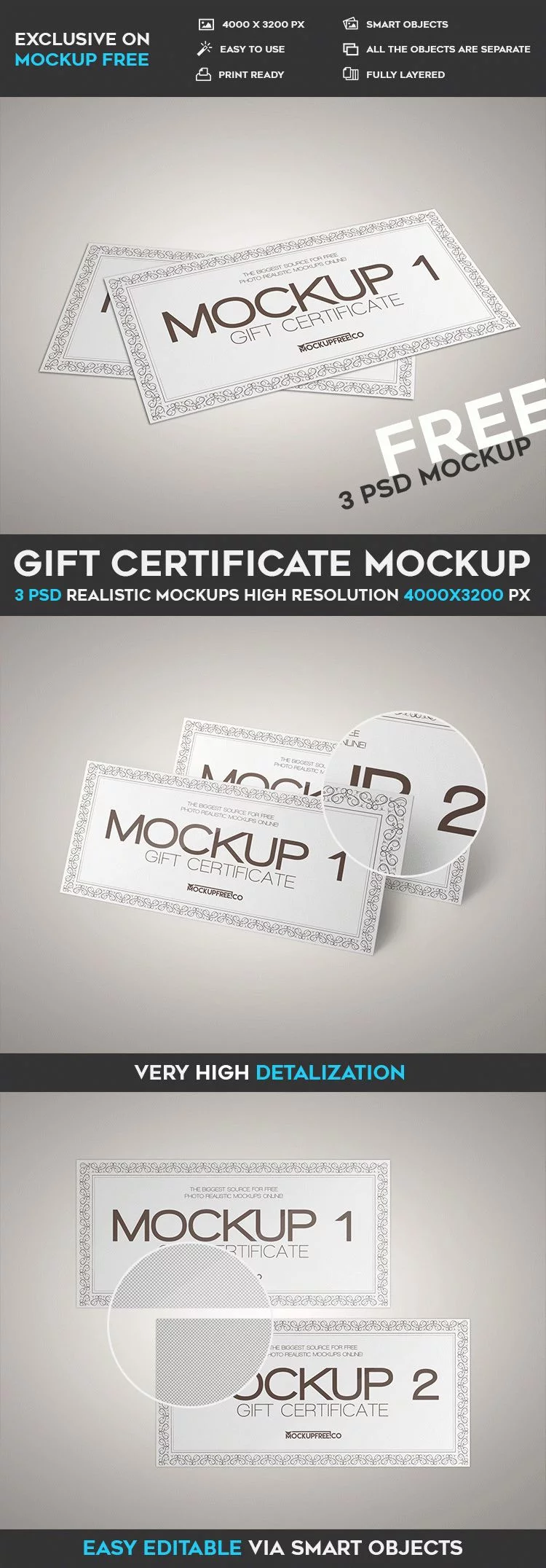 Gift Certificate – 3 Free PSD Mockups