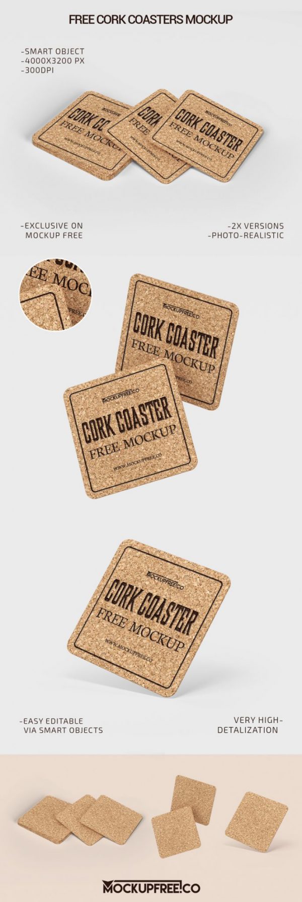Download Cork Drink Coaster - 3 Free PSD Mockups | Download