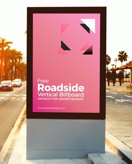 Free Roadside Vertical Billboard MockUp