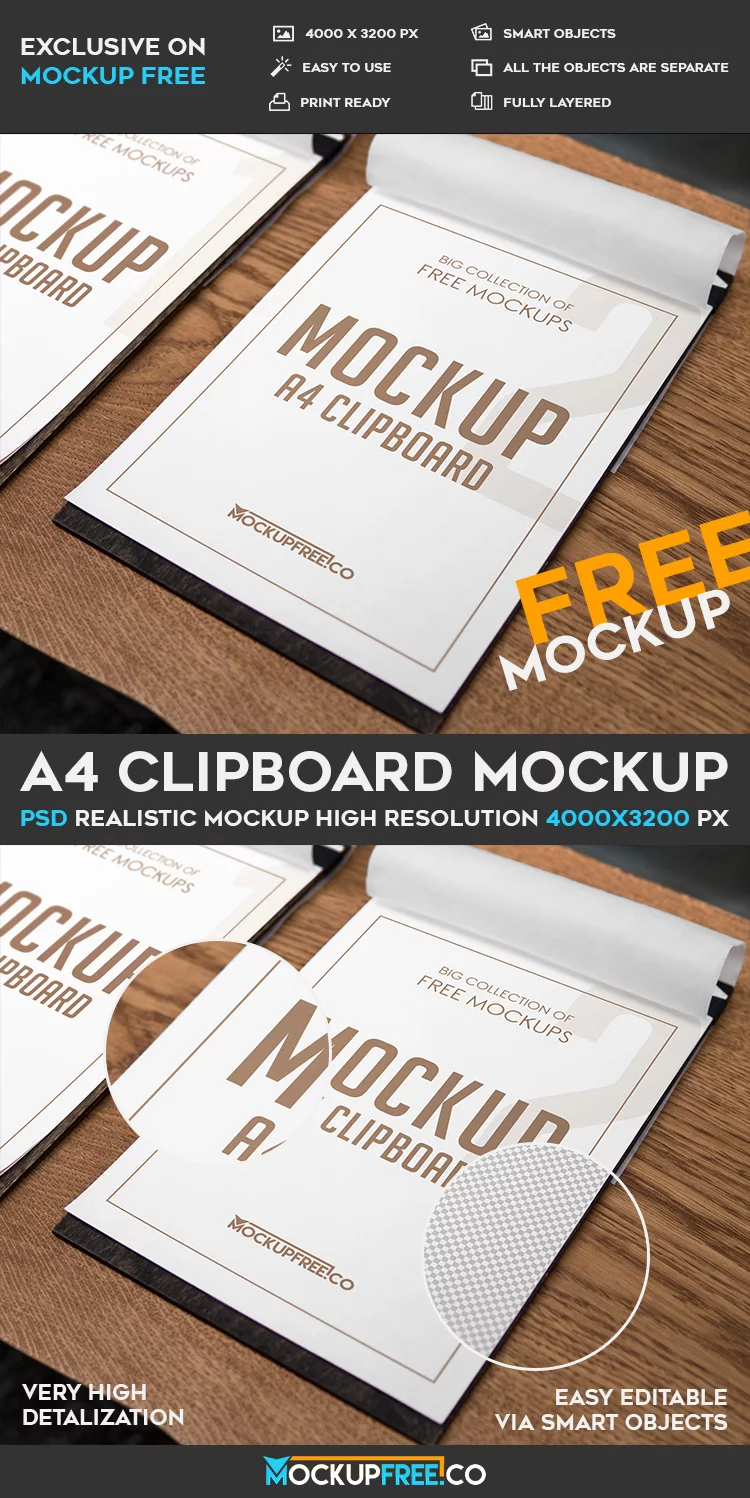 A4 Clipboard – Free PSD Mockup