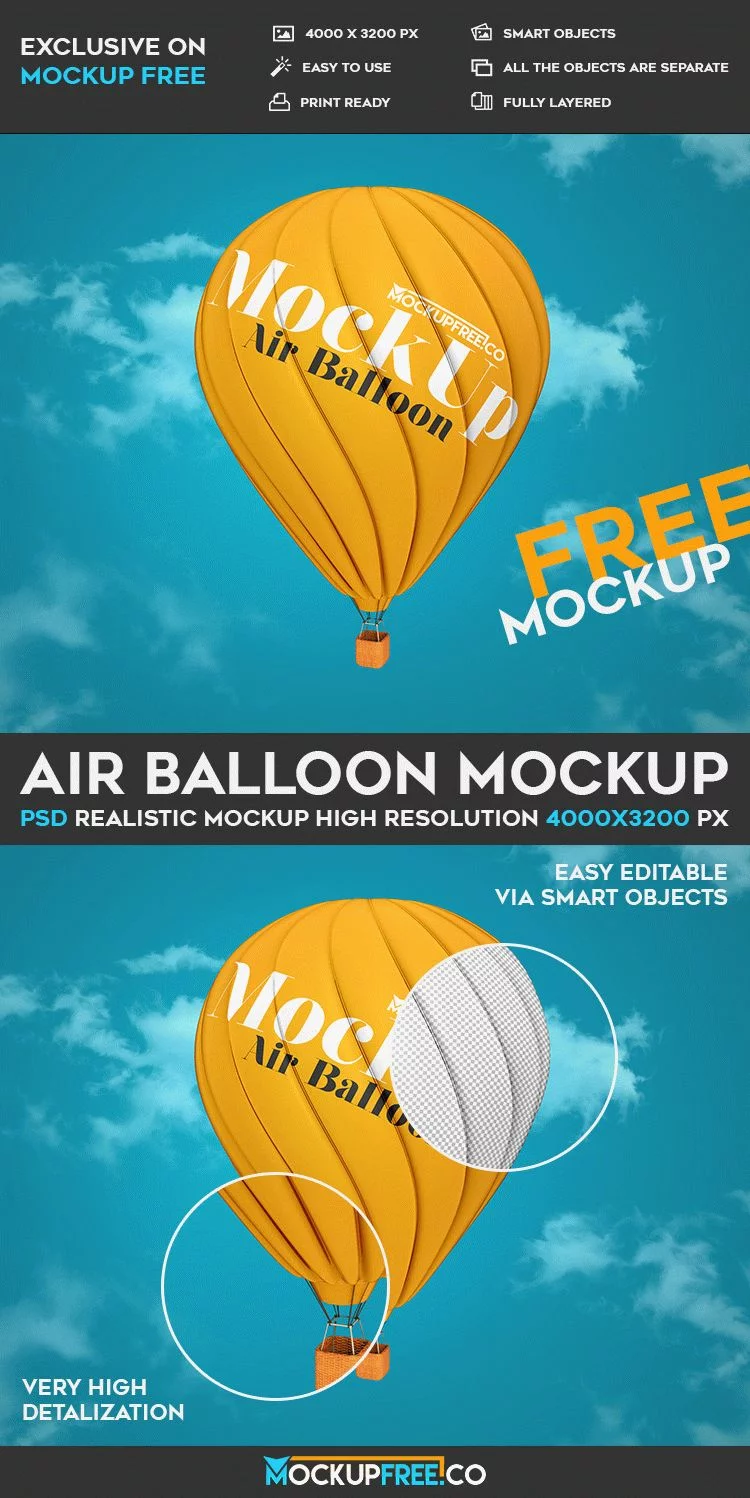 Air Balloon – Free PSD Mockup