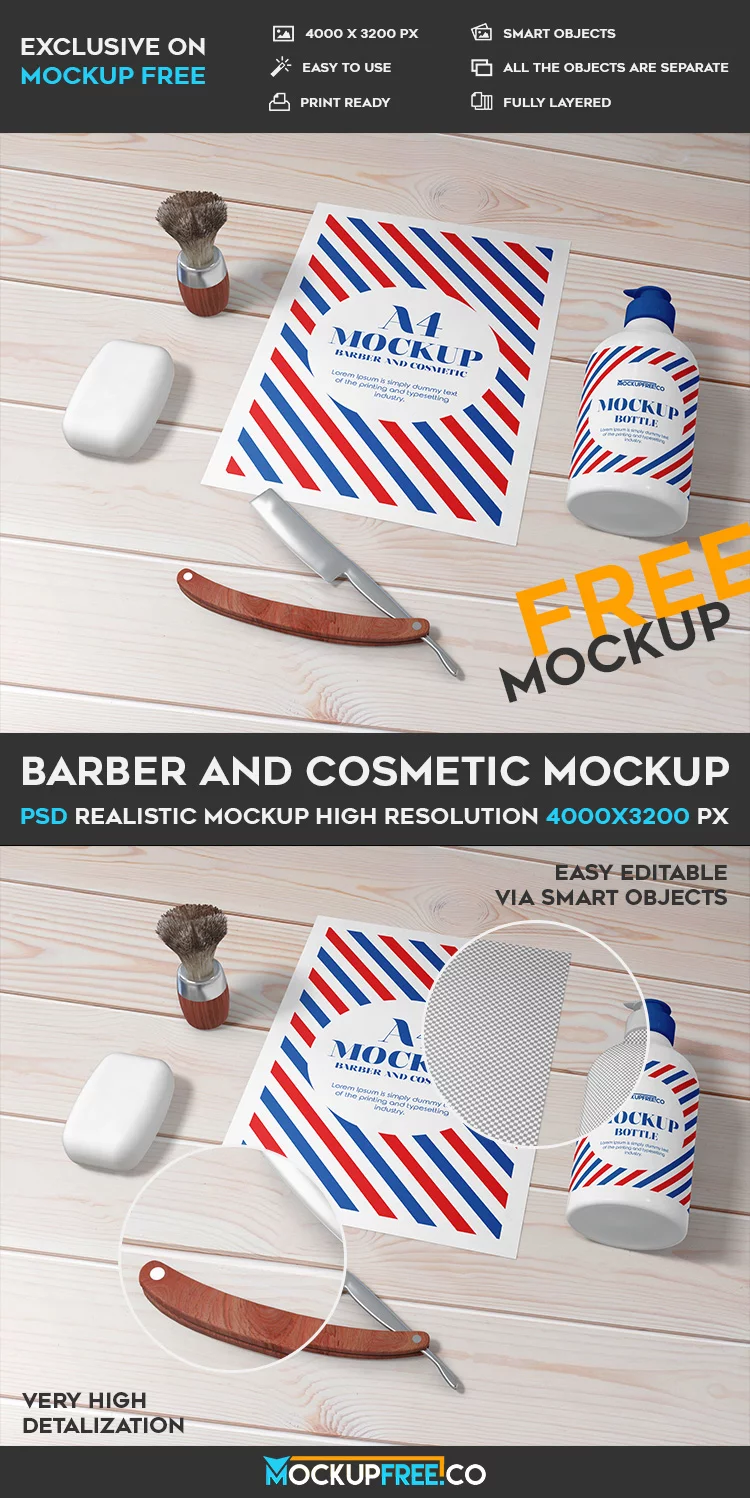 Barber and Cosmetic – Free PSD Mockup