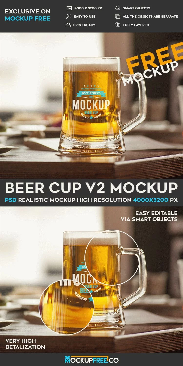 Beer Cup v2 – Free PSD Mockup
