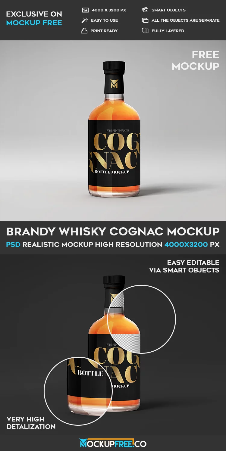 Brandy Whisky Cognac Bottle – Free PSD Mockup
