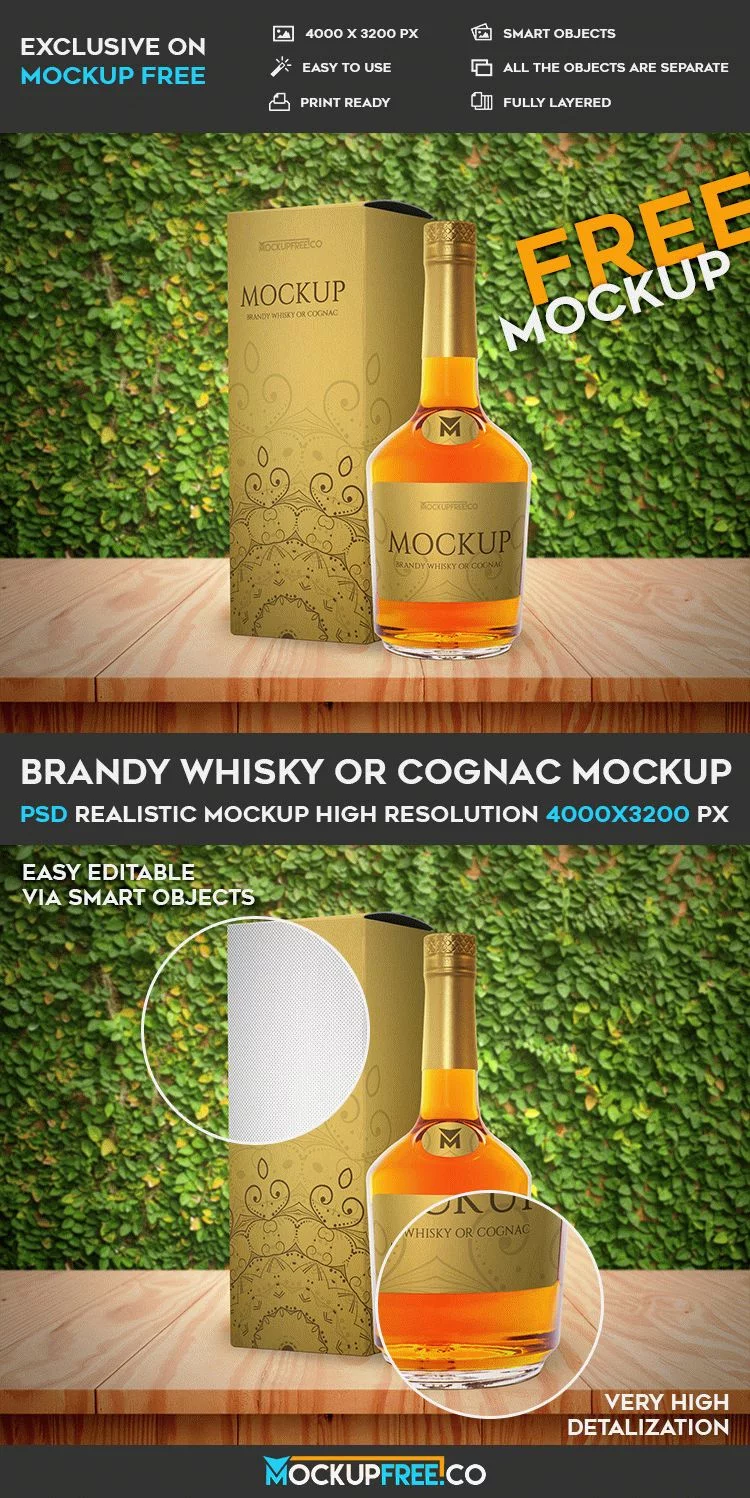 Brandy Whisky or Cognac – Free PSD Mockup
