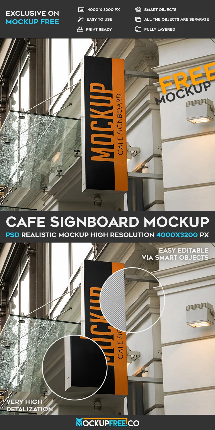 Cafe Signboard – Free PSD Mockup