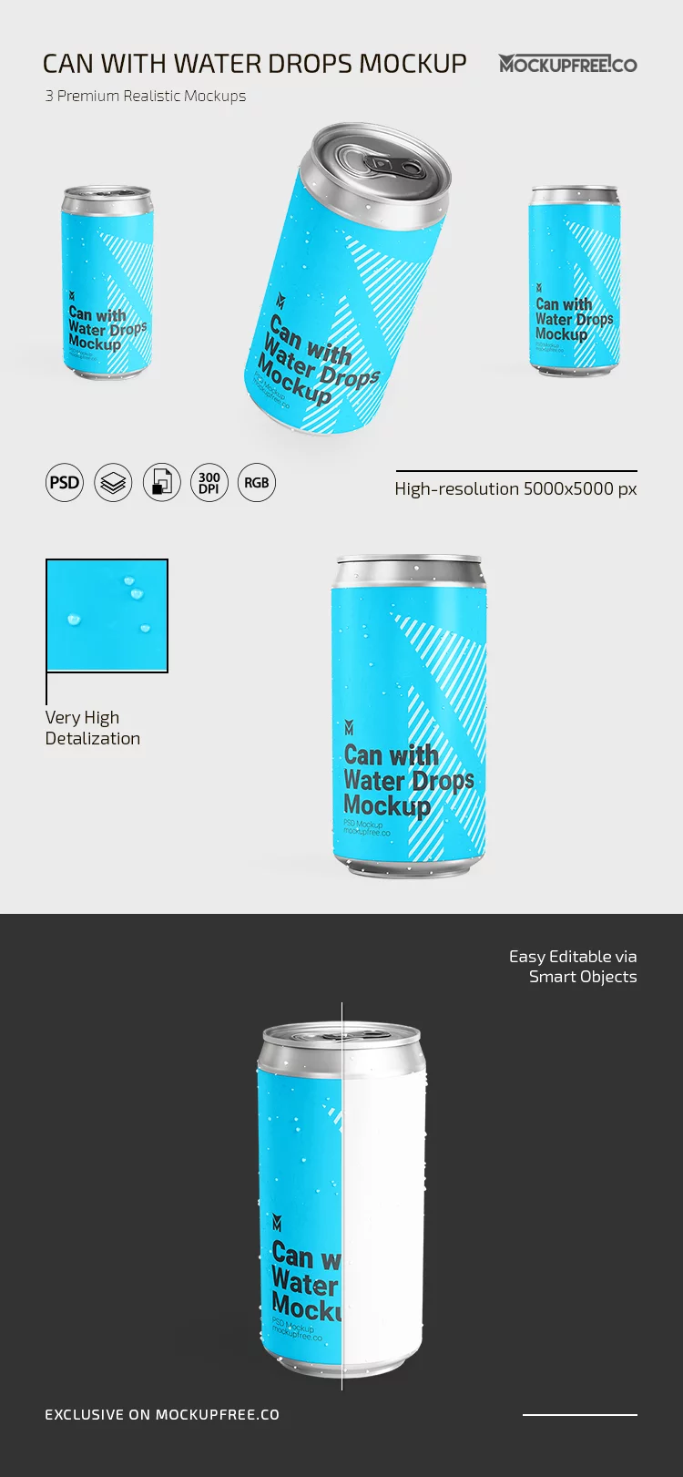 Can with Water Drops PSD Mockup