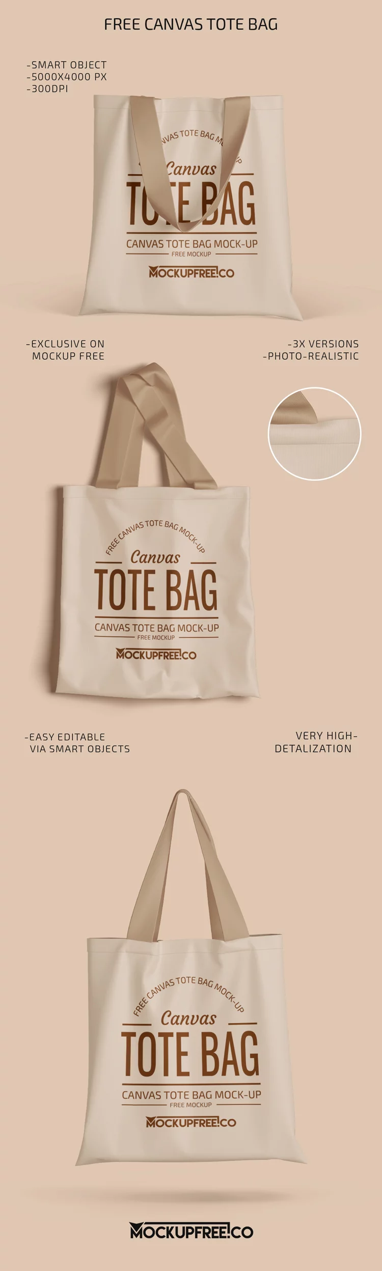 Canvas Tote Bag – 3 Free PSD Mockups