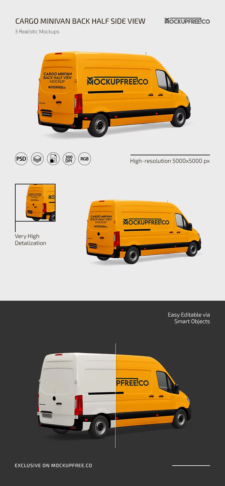 Cargo Minivan Back Half Side View PSD Mockup