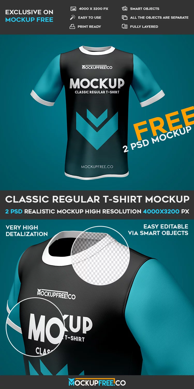 Classic Regular T-Shirt – 2 Free PSD Mockups