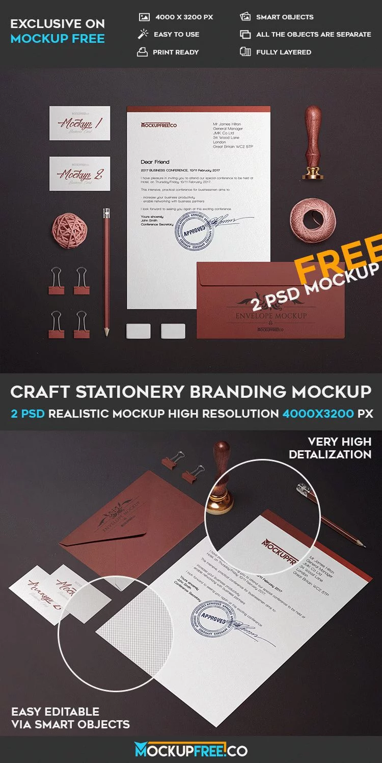 Craft Stationery Branding – 2 Free PSD Mockups