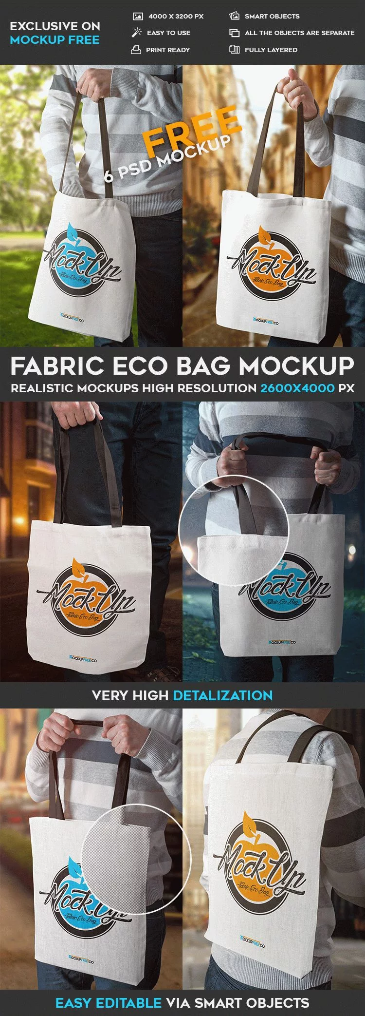 Fabric Eco Bag – 6 Free PSD Mockups