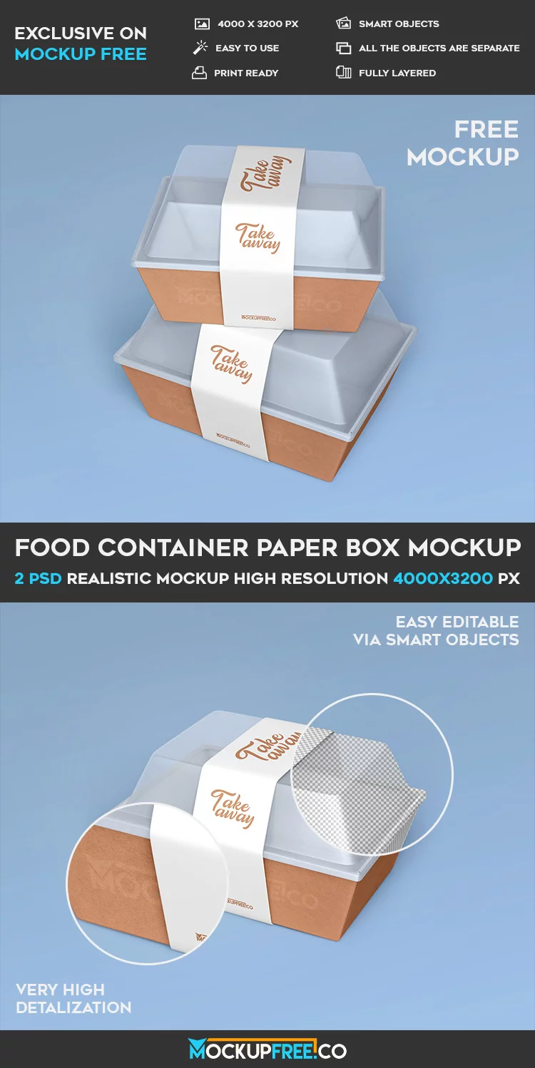 Food Container Paper Box – 2 Free PSD Mockups