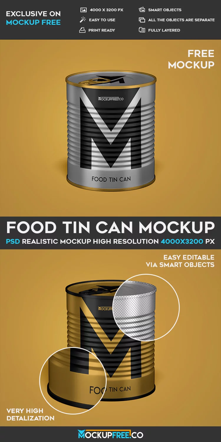 Food Tin Can – Free PSD Mockup