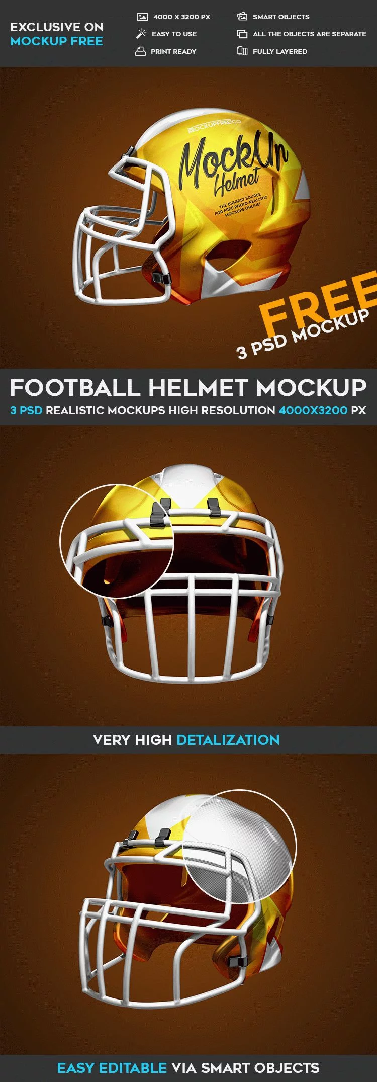 Football Helmet – 3 Free PSD Mockups