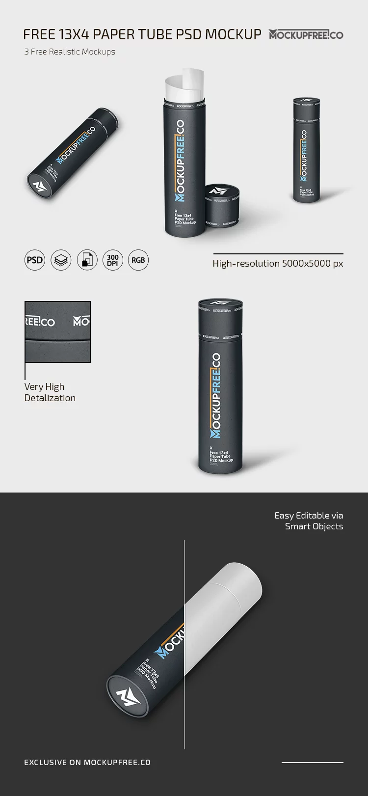 Free 13×4 Paper Tube PSD Mockup