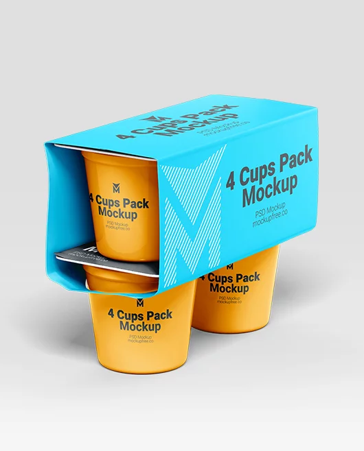 Free 4 Cups Pack PSD Mockup