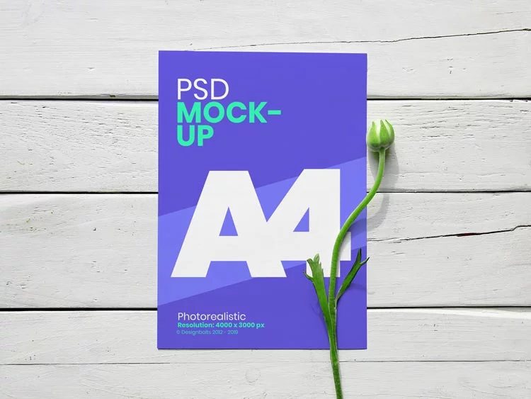 Free A4 Flyer With Flower Mockup PSD