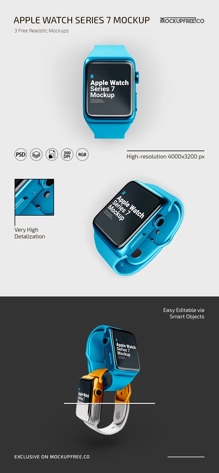 Free Apple Watch Series 7 PSD Mockup