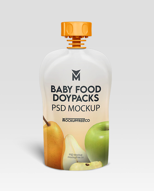 Free Baby Food Doypacks Psd Mockup Set For Photoshop