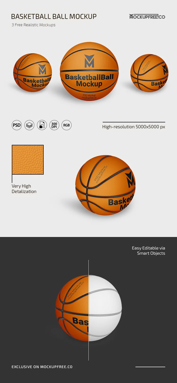 Free Basketball Ball PSD Mockup