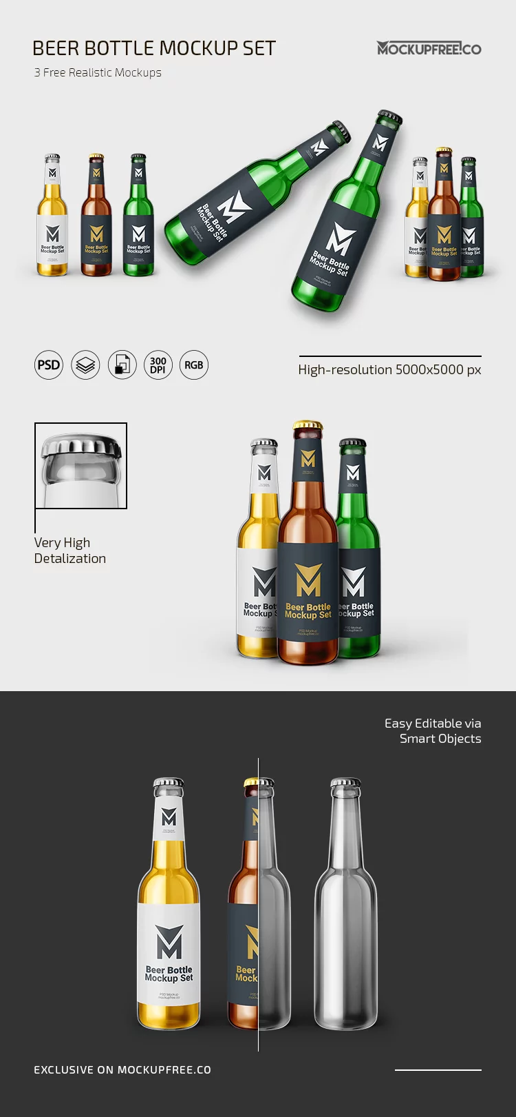 Free Beer Bottle PSD Mockup Set