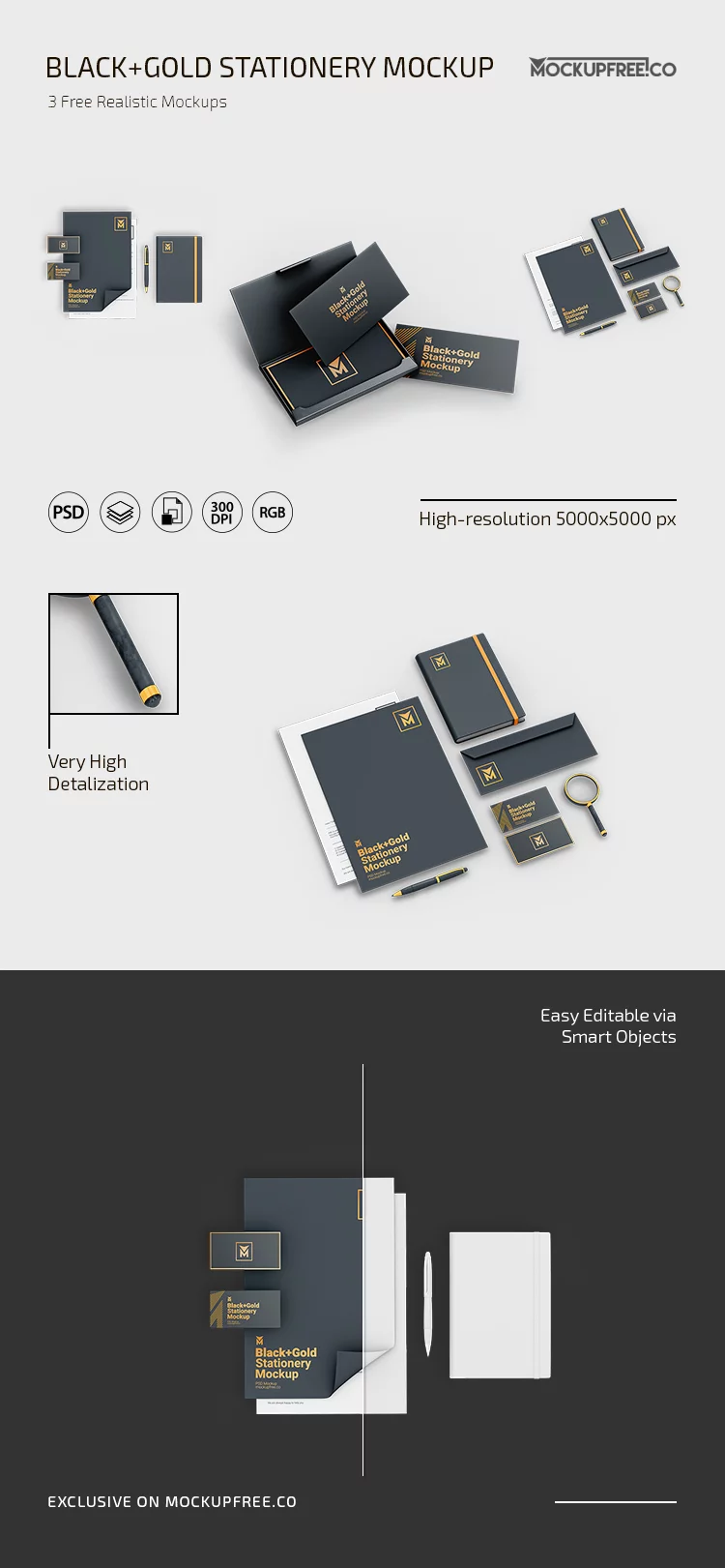 Free Black + Gold Stationery Mockup