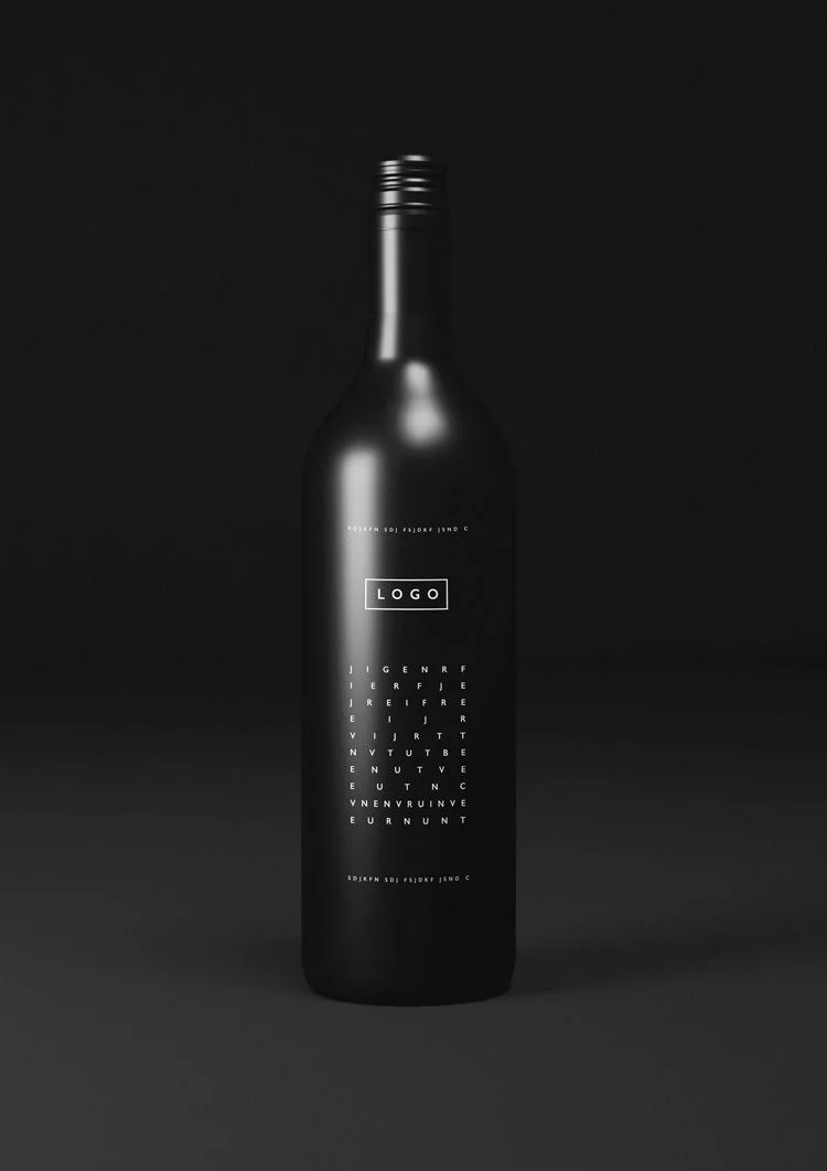 Free Black Wine Bottle Logo PSD Mockup