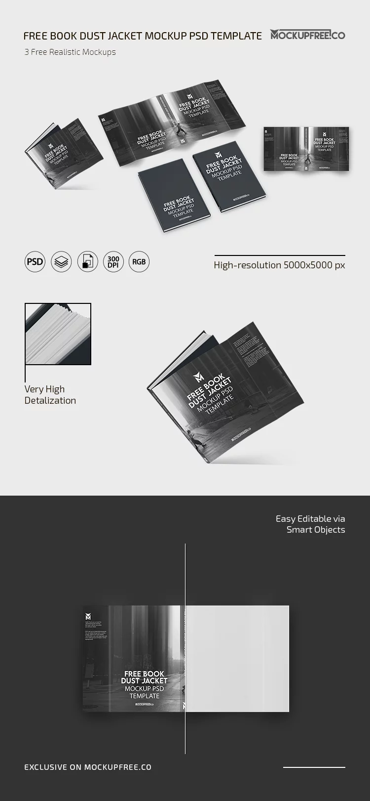 Free Book Dust Jacket Mockup PSD Template