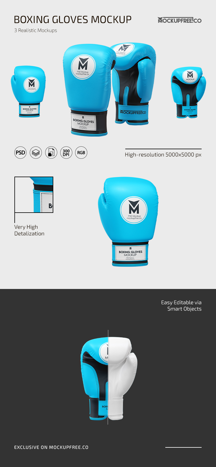 Free Boxing Gloves Mockup Bundle in PSD for
