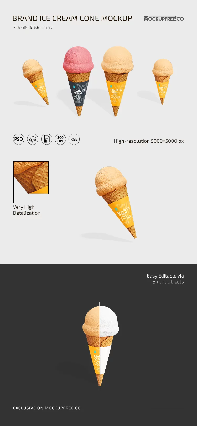 Free Brand Ice Cream Cone Mockup PSD