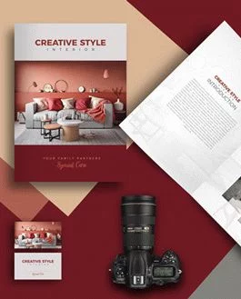 Free Brochure Title & Inside with Business Card PSD Mockup