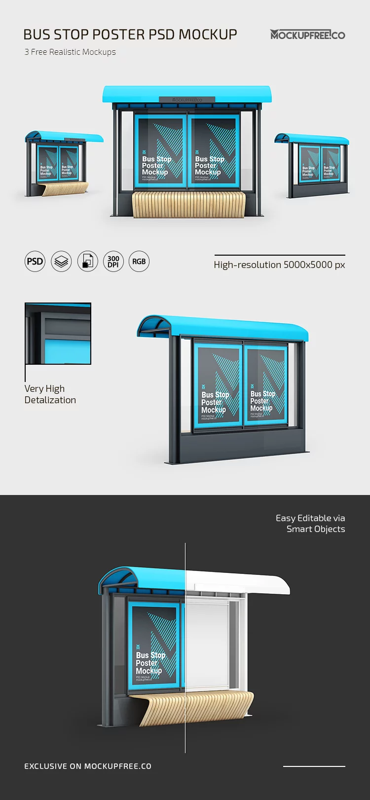 Free Bus Stop Poster PSD Mockup